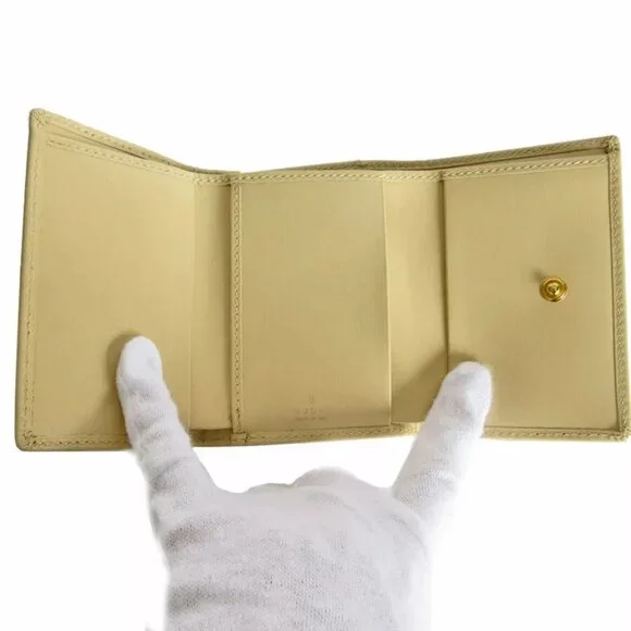 GUCCI HorsebitTri-fold wallet compact wallet beige leather Wallets